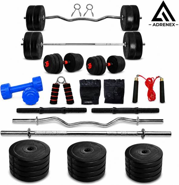 Adrenex 40 kg PVC weight with 3ft Curl, 3ft Straight Rod and Accessories Home Gym Combo