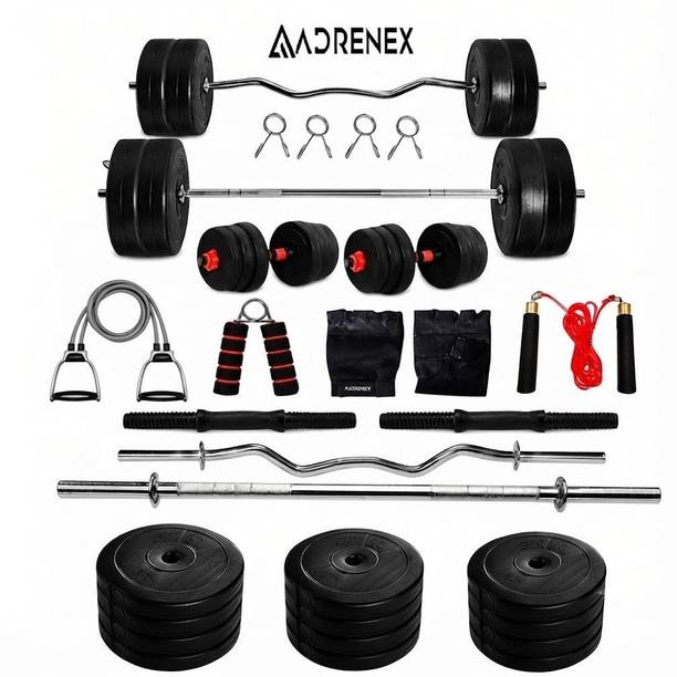 Adrenex 50 kg PVC GYM KIT WITH 3FT CURL, 3FT STRAIGHT ROD AND TONNING TUBE WITH ACCESSORIES Home Gym Combo