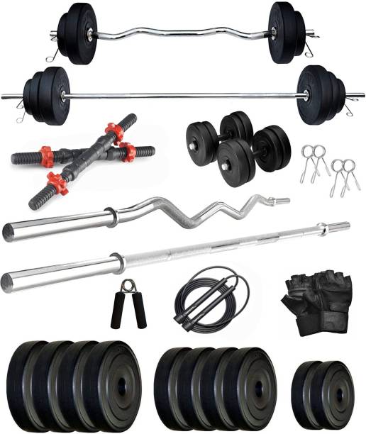 STARX 60 kg PVC weight with 3ft Curl Rod, 5ft Straight Rod and Accessories Home Gym Combo
