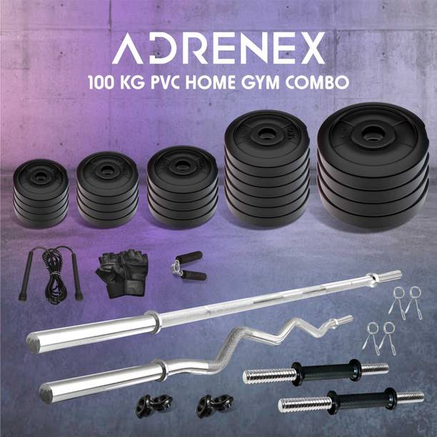 Adrenex 100 kg with Straight , Curl, Dumbbell Rods & Gym Accessories Home Gym Combo