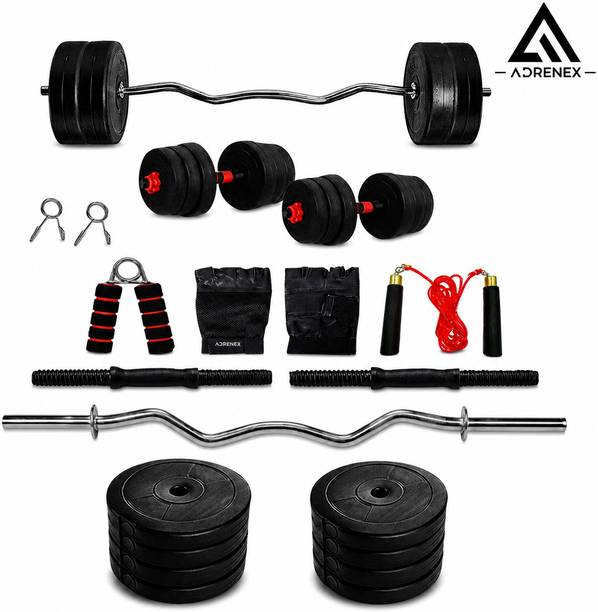 Adrenex 20 kg PVC weight with 3ft Curl Rod and Accessories Home Gym Combo