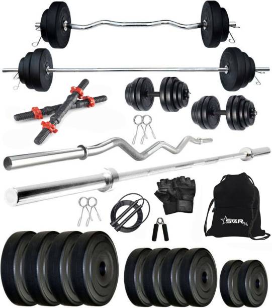 STARX 50 kg PVC WITH 3FT CURL AND 5FT STRAIGHT ROD AND ACCESSORIES Home Gym Combo