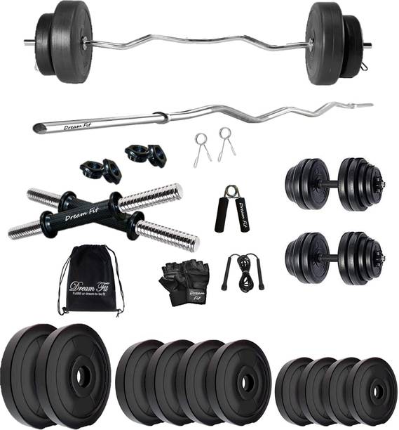 DreamFit 50 kg 50kg PVC plates, 3ft curl rod, dumbbell rods & gym accessories Home Gym Combo