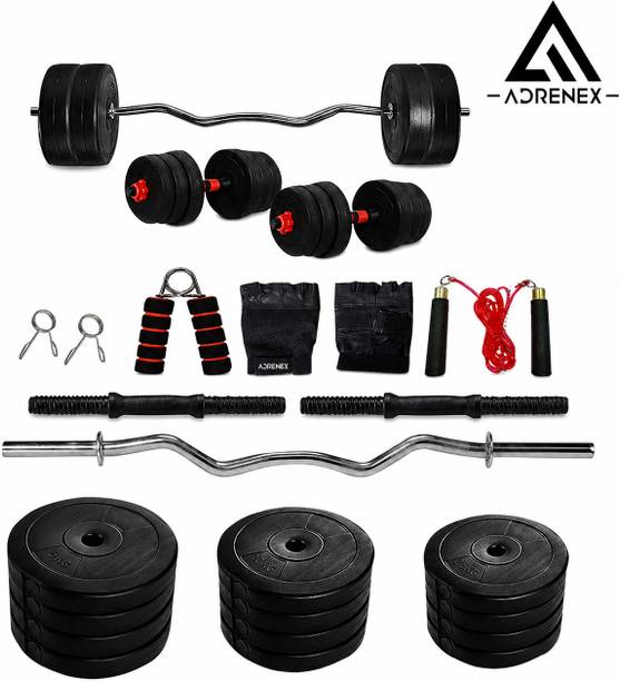 Adrenex 40 kg PVC weight with 3ft Curl Rod and Accessories Home Gym Combo