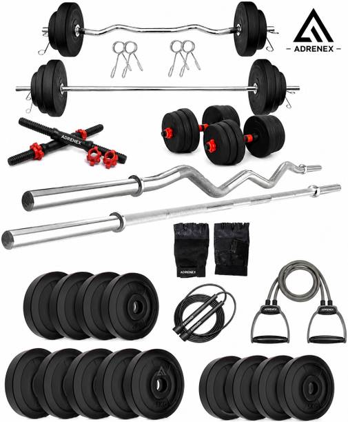 Adrenex 40 kg PVC Kit with 3ft straight and 5ft Curl Road and accessories of Home Gym Combo
