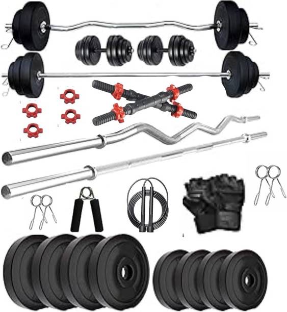 Pascal 40 kg PVC WB - SL WITH 3FT CURL AND 3 FT STRAIGHT ROD AND ACCESSORIES Home Gym Combo