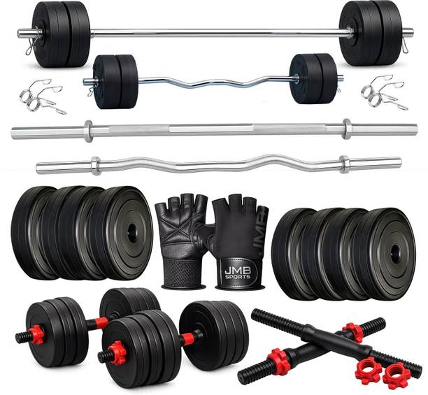JMB 20 kg 20kg-3kgx4/2kgx4 pvc plates,3ft Straight rod,3ft Curl rod,Dumbell rod & Gloves Home Gym Combo