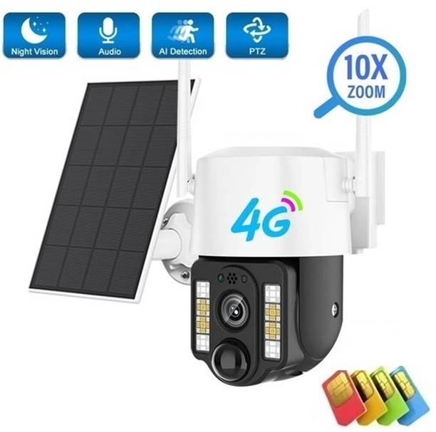 SIOVS Solar Powered 4G SIM PTZ Camera Motion Detection Remote Monitoring Night Vision Security Camera