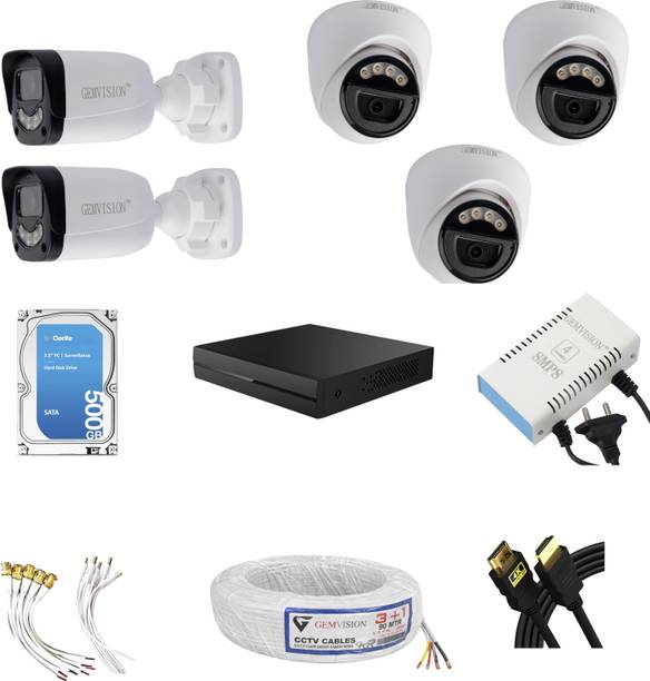 GEM VISION 3MP Color Night Vision CCTV Camera Kit with 3 ndoor & 2 Outdoor Audio Security Camera