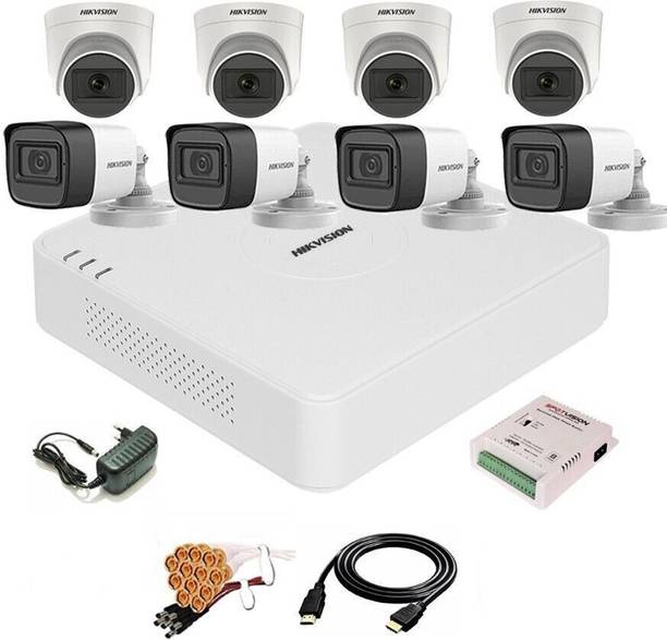 HIKVISION 8 Channal Turbo HD H.265 DVR 1Pcs,Outdoor Camera 5 MP Turbo HD AUDIO 4Pcs,Indoor Camera 5 MP Turbo HD AUDIO 4Pcs,Power Supply 1Pcs ,Full combo set Security Camera