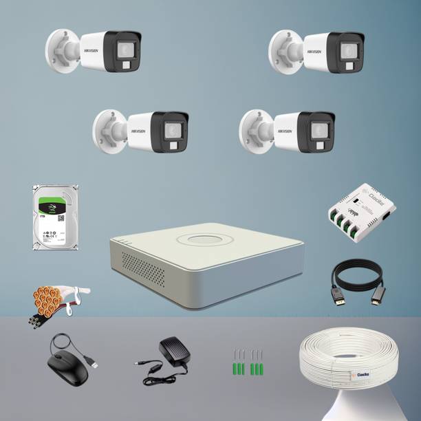 Clocite HIKVISION 3K (5MP) 4 Bullet Cameras (Color Night Vision+Audio) + 4CH DVR Security Camera