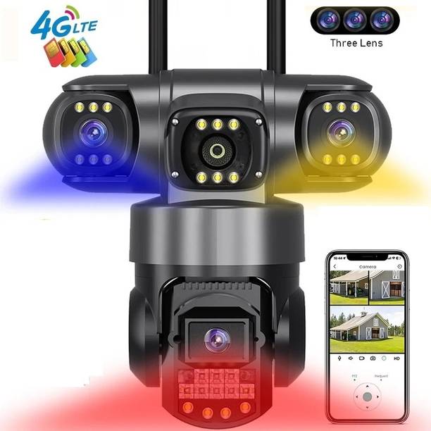 OSQD Triple Lens 4G SIM CCTV Camera Wireless PTZ Protection Siren Alarms Night Vision Security Camera