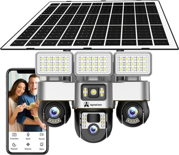 ApnaCam 4G SIM 15MP 3 Lens Camera Solar Powered 3 PTZ Control TwoWay Audio Night Vision Security Camera
