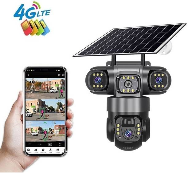 SIOVS SIM Camera Solar Powered 3 Lens Bullet+ PTZ 10X Zoom Night Vision TwoWay Audio Security Camera