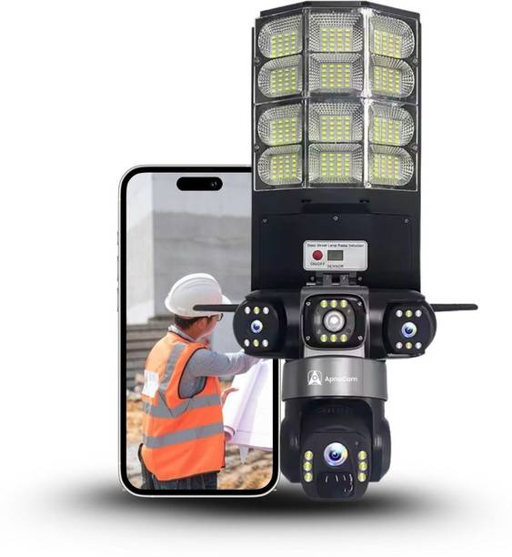ApnaCam Street Light 4G Solar Battery Powered 6MP Triple Lens 10X Zoom Night Vsion Security Camera