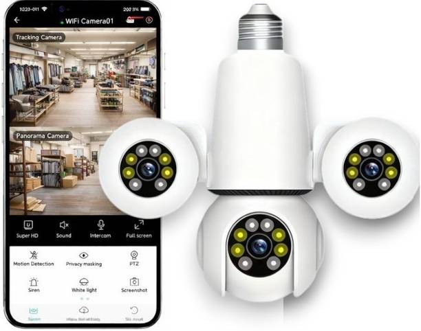 OSQD Triple Lens WiFi CCTV Bulb Camera 360° Rotation Mobile Monitoring Security Camera