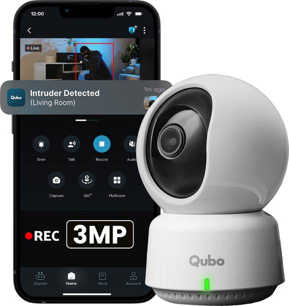 Qubo Smart 360� 2K Wi-Fi| 3MP | AI App Alerts | Alarm | Cloud+SD Storage Security Camera