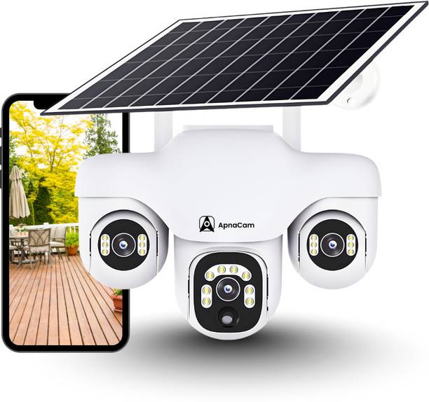 ApnaCam 15MP FHD 4G Sim Solar 3lens PTZ Camera Waterproof, Color Night Vision Security Camera