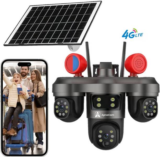 ApnaCam 8MP 4G Sim 3 Lens PTZ Camera 360°View Ai Tracking Waterproof Solar Powered Security Camera