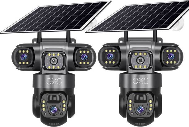 OneXsale 12MP FHD Super (Pack of 2) 4G Solar Powered 360°View PTZ 3 Lens Night Vision Security Camera