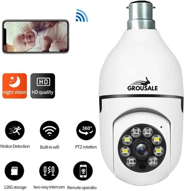 PERAMISYM Wireless Bulb Shape PTZ V380 Pro Indoor 360° Spy Camera cctv camera for home Security Camera
