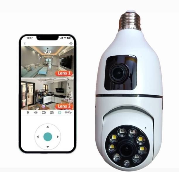 favone Dual Lens bulb 3MP 360 PTZ View Motion Detection 2-Way Audio/Siren Security Camera
