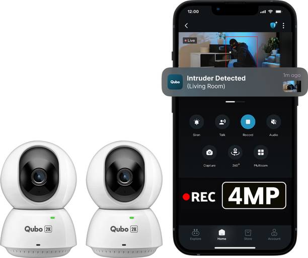 Qubo Smart 360� Ultra 2K Wi-Fi| 4MP [Pack of 2] | AI App Alerts | Alarm Security Camera