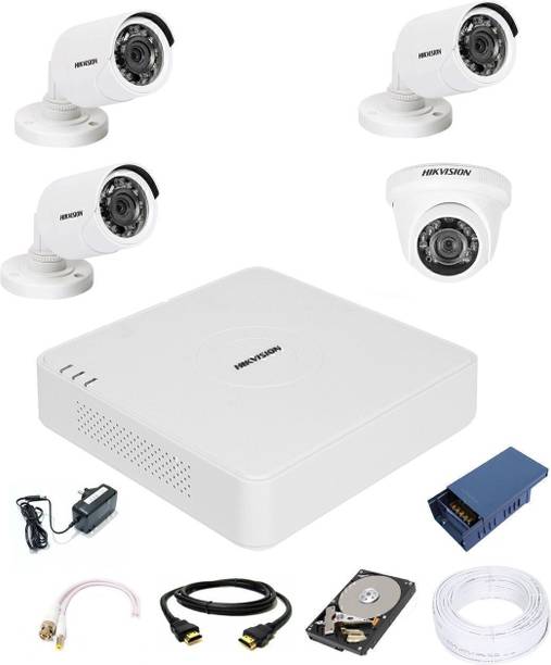 HIKVISION 4 Channal HD DVR 1080p 1Pcs,Outdoor Camera 1MP 3Pcs,Indoor Camera 1MP 1Pcs,1 TB Hard Disk 1Pcs,Wire bundle 1Pcs,Power supply 1Pcs,HDMI Cable 1Pcs,Bnc & Dc Connectors, Security Camera