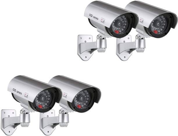 DITCAFOS 4PCS Dummy Security CCTV Camera Waterproof IR Wireless Flashing Red LED Light Security Camera