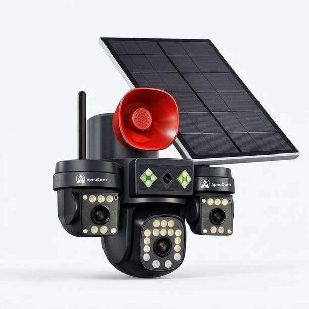 ApnaCam 5+5+5+5 MP FHD 4G Solar DJ Quad Lens Battery Power 360° View Outdoor CCTV Security Camera