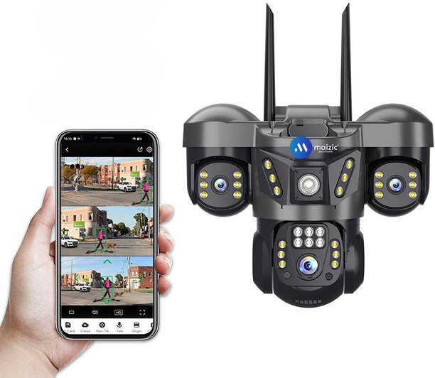 Maizic Smarthome Trion Wireless 5 MP 4GSim Based 3 Lens and 3 Screen View CCTV Cam | Two-Way Talk Security Camera
