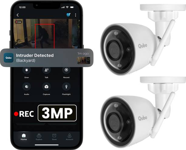 Qubo Smart Outdoor 2K Wi-Fi Bullet Cam [Pack of 2]|3MP|AI Alert|Spotlight Security Camera