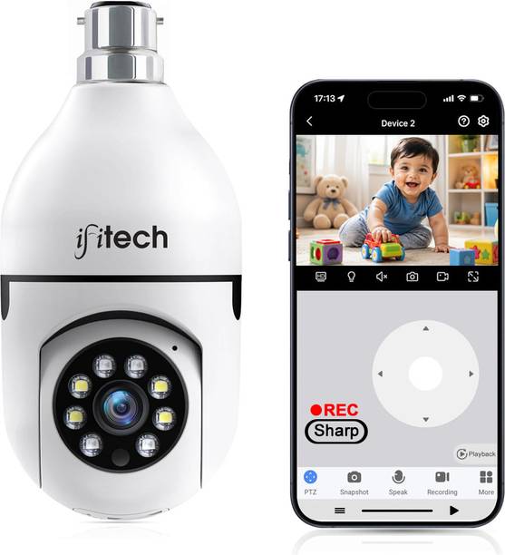 IFITech 1080p Full HD WiFi Pan/Tilt Bulb Camera (V380 App) | Indoor CCTV Camera Security Camera