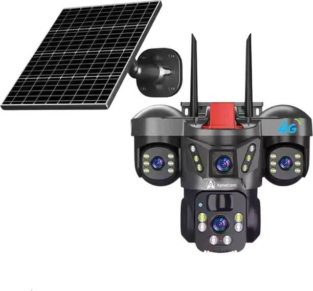 ApnaCam 8+8+8 MP FHD 5G Sim Based Solar Triple Lens Battery Power 360° View Outdoor CCTV Security Camera