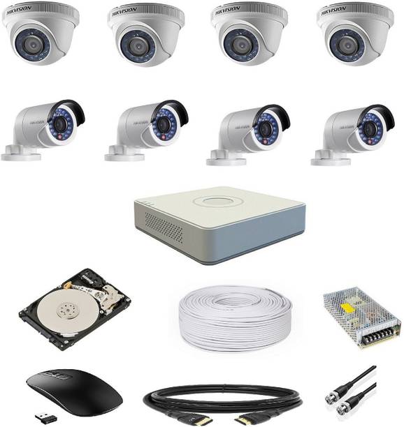 HIKVISION 5 MP 8 CH DVR Kit with 4 dome camera, 4 Bullet camera 1 TB HDD and all required accessories Security Camera