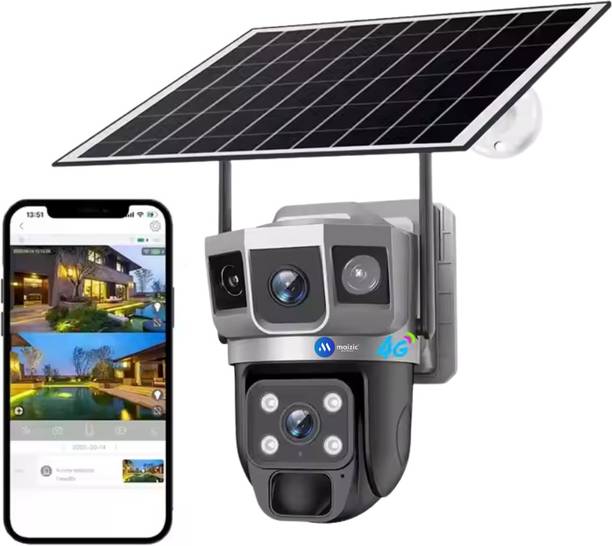 Maizic Smarthome Shark 4G Sim CCTV Camera [5MP+5MP] HD 2 Lens/3 Screen View Solar Powered Battery Security Camera