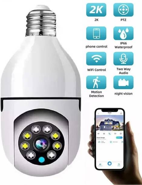 PERAMISYM Wireless Bulb Shape PTZ V380 Pro Indoor 360° Spy Camera cctv camera for home Security Camera