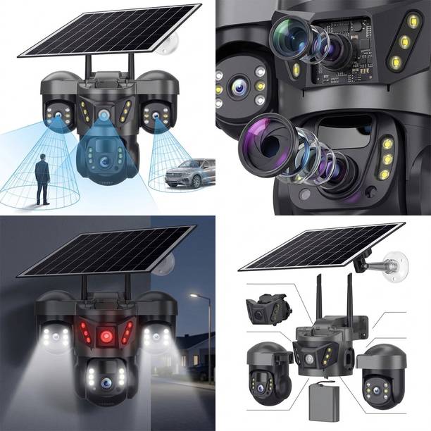 Divine creation 4G Solar Triple Lens 5MP Outdoor CCTV Camera | 3-Screen View C299 Security Camera
