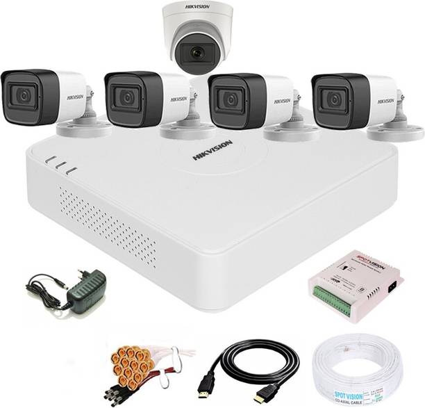 HIKVISION 8 Channal Turbo HD H.265 DVR 1Pcs,Outdoor Camera 5 MP Turbo HD AUDIO 4Pcs,Indoor Camera 5 MP Turbo HD AUDIO 1Pcs, ,Full combo set Security Camera