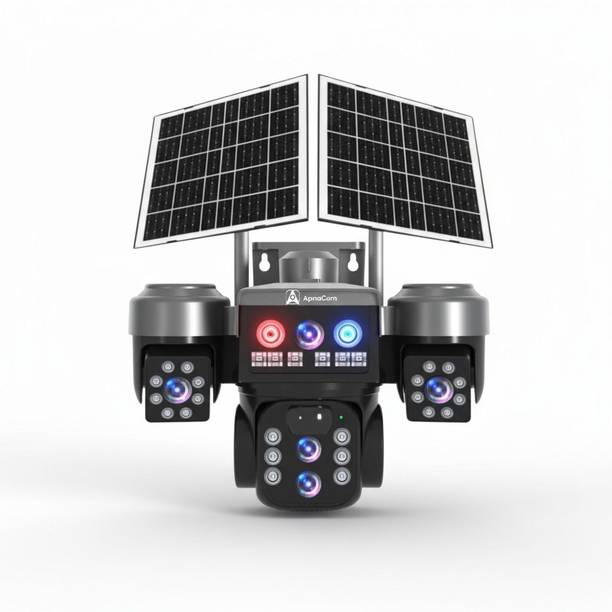 ApnaCam 5+5+5MP FHD RoboCop SIM 3 Lens Dual Solar Panel Battery Powered Outdoor CCTV Security Camera
