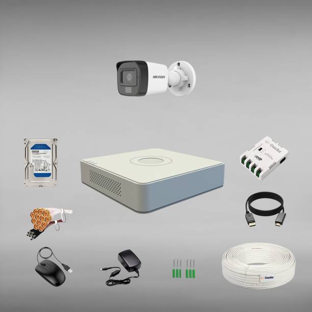Clocite HIKVISION 3K (5MP) 1 Bullet Cameras (Color Night Vision+Audio) + 4CH DVR Security Camera