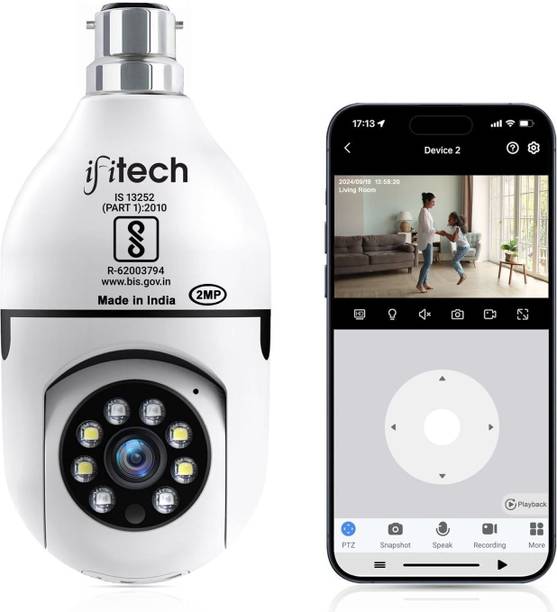IFITech 1080p Full HD WiFi Pan/Tilt Bulb Camera (V380 App) | WiFi Indoor CCTV Camera Security Camera