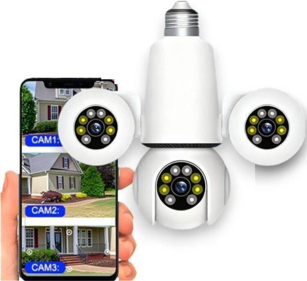 APENTERPRISES 3 Lens Smart WiFi Bulb Camera | 360° Panoramic View | Night Vision | CCTV Security Camera
