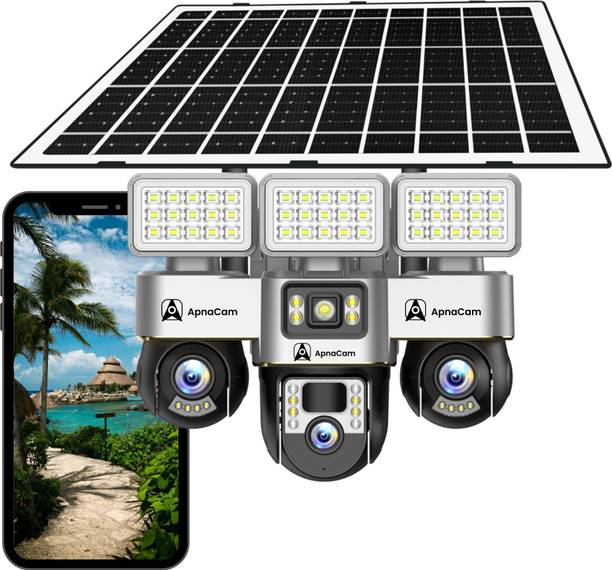 ApnaCam 15+15+15MP FHD 4G Solar Battery 3 PTZ Street Light IP67 Outdoor CCTV Security Camera