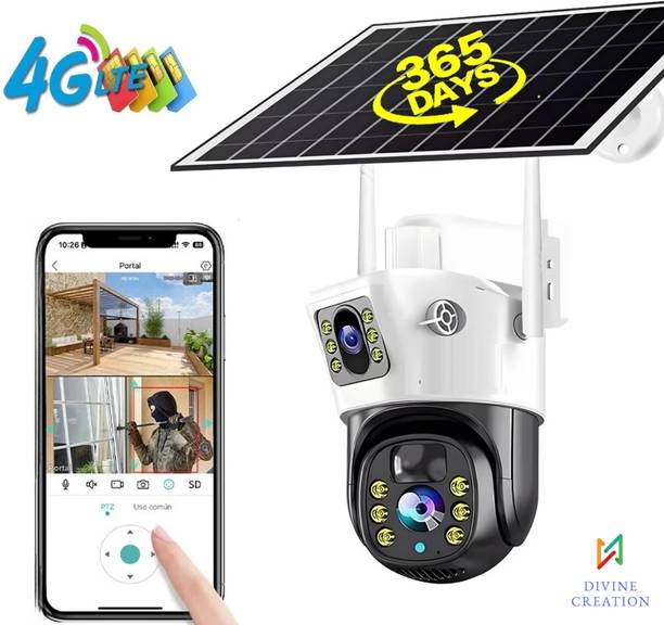 Divine creation Solar CCTV Camera 4G SIM 360 PTZ Dual Lens Two Way Audio Color Night Vision C70 Security Camera