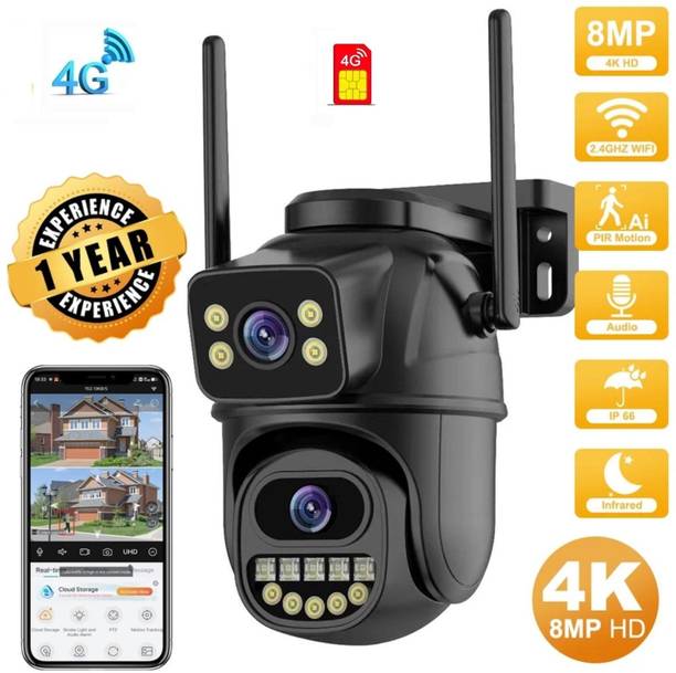 SIOVS HD Dual Lens PTZ 4G SIM Camera Monitor WiFi 360° View TwoWay Audio Night Vision Security Camera