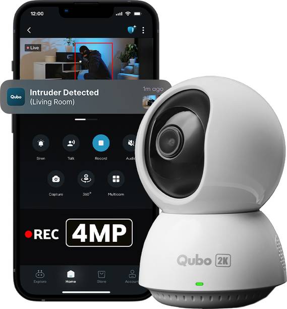 Qubo Smart 360� Ultra 2K Wi-Fi| 4MP | AI App Alerts | Alarm |Cloud+SD Storage Security Camera