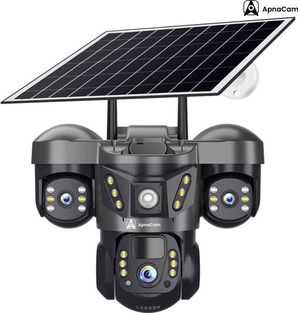ApnaCam 5MP 4G Sim Solar Powered 360°View 3 Lens Camera Solar Panel Security Camera