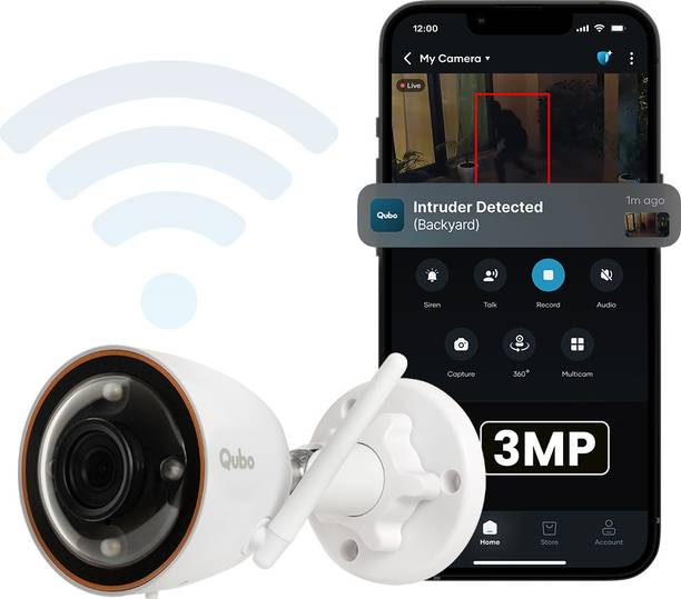 Qubo Smart 2K WiFi Bullet Cam|3MP|AI Alert, Alarm, Spotlight|Color Night Vision Security Camera