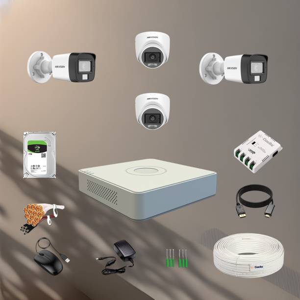 Clocite HIKVISION 3K (5MP) 2 Dome 2 Bullet Cameras (Color Night Vision+Audio) + 4CH DVR Security Camera